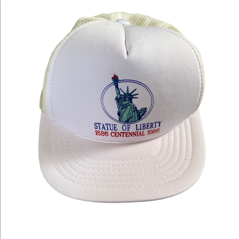 Vintage New York Statue of Liberty SnapBack Trucker Nylon White Hat 1886 Centen.